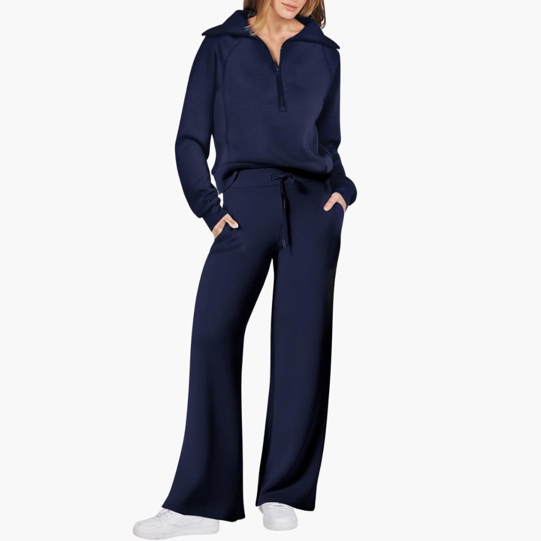 Women's Half-Zip Casual Lounge Set in Navy