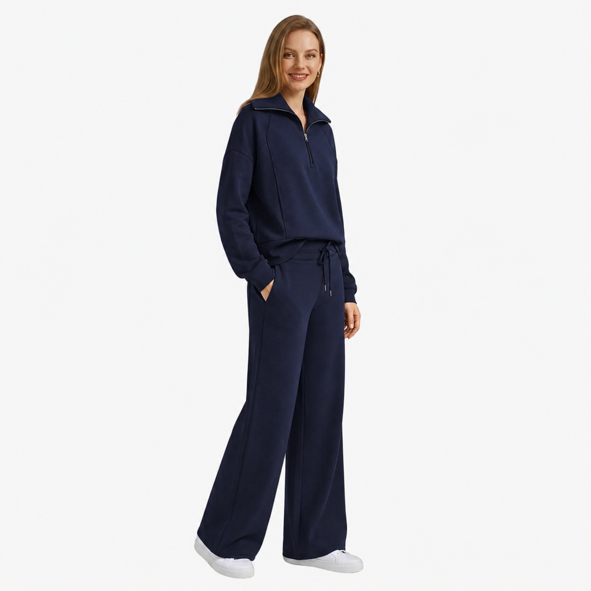 Women's Half-Zip Casual Lounge Set in Navy