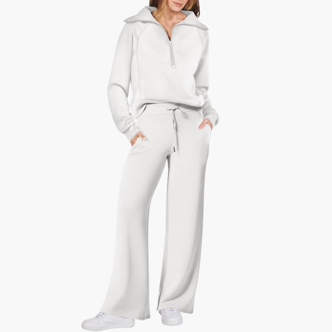 Women's Half-Zip Casual Lounge Set in White
