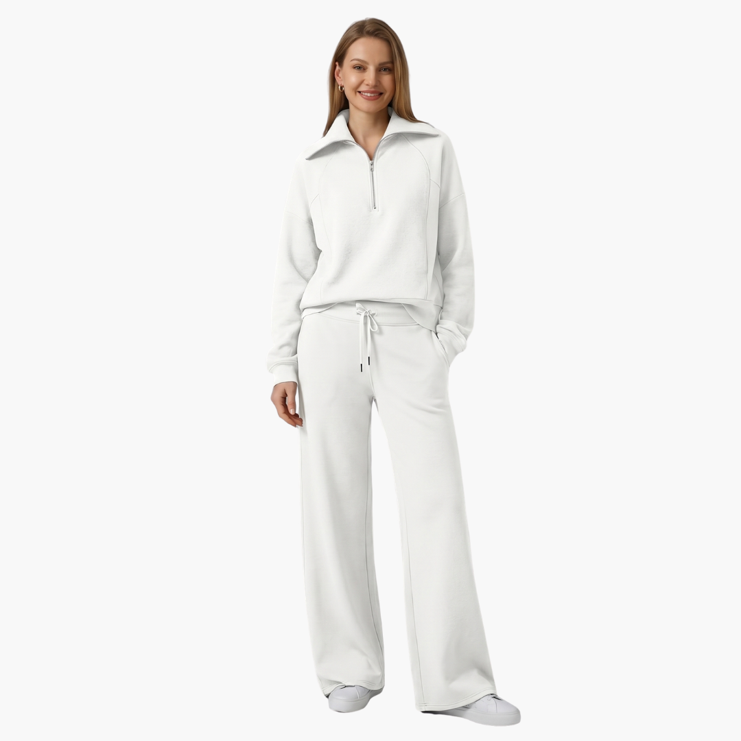 Women's Half-Zip Casual Lounge Set in White