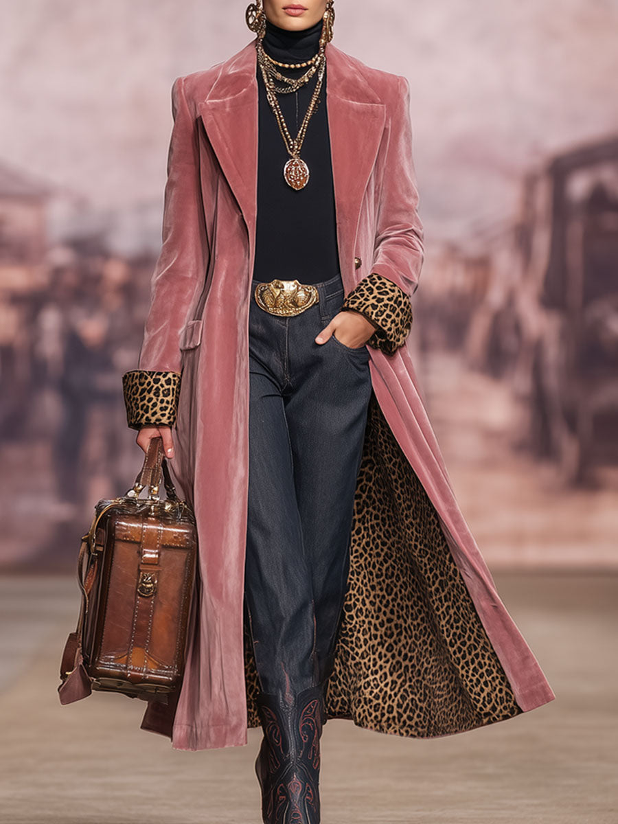 Women's Leopard-Lined Longline Evening Coat in Dusty Rose