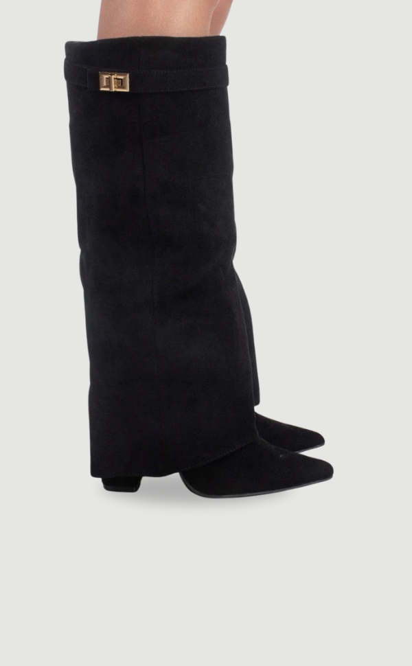 Women's Foldover Casual Knee High Boots in Black (Brushed Finish)