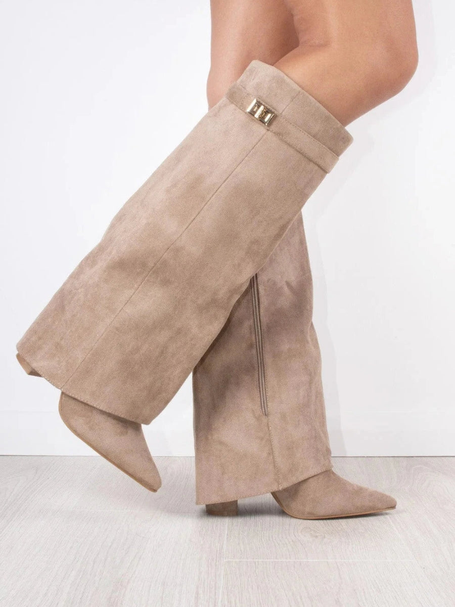 Women's Foldover Casual Knee High Boots in Taupe