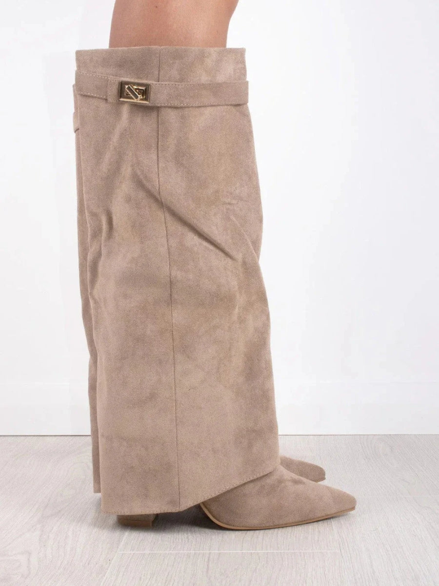 Women's Foldover Casual Knee High Boots in Taupe