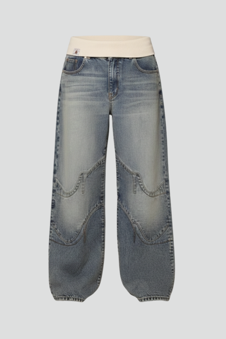 Women's Low-Rise Wide-Leg Casual Jeans in Blue