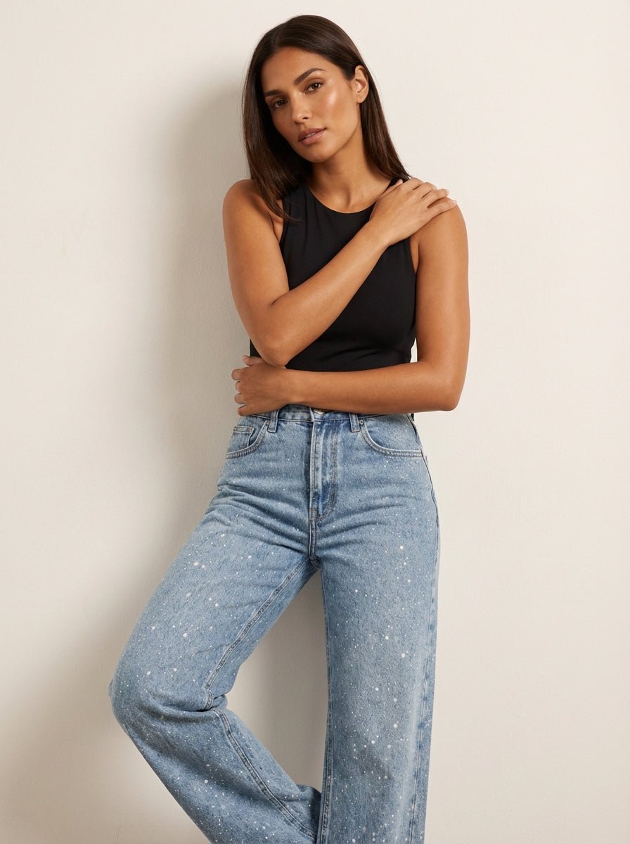 Women's High-Waisted Wide-Leg Casual Jeans in Light Blue