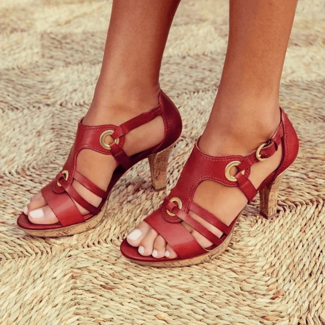 Orthopaedic Strappy Holiday Heels in Red