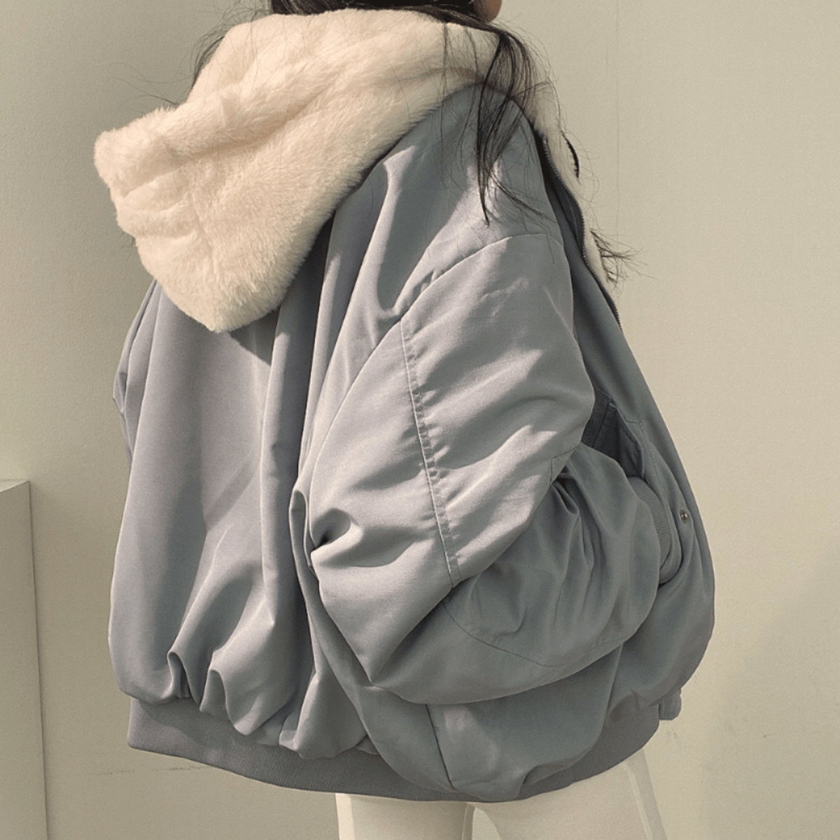 Women's Oversized Zip-Front Casual Jacket in Light Blue