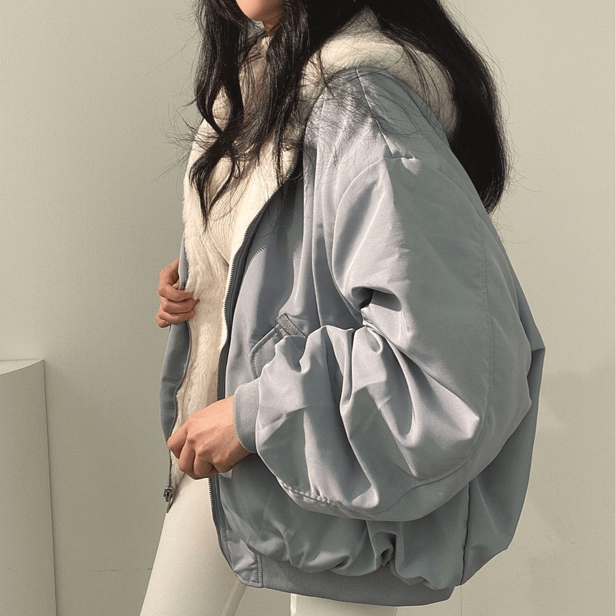Women's Oversized Zip-Front Casual Jacket in Light Blue