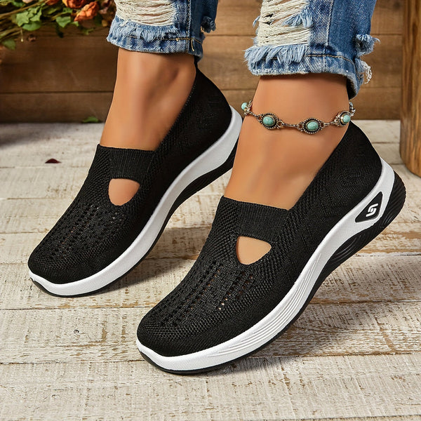 Slip-On Cut-Out Thick-Sole Casual Flats in Black