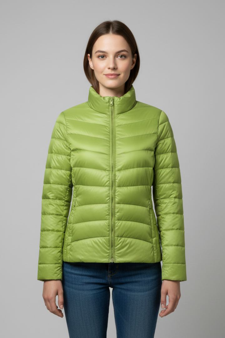 Women's Stand-Collar Quilted Casual Jacket in Green