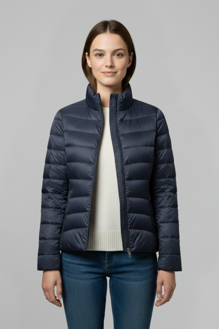 Women's Stand-Collar Quilted Casual Jacket in Navy