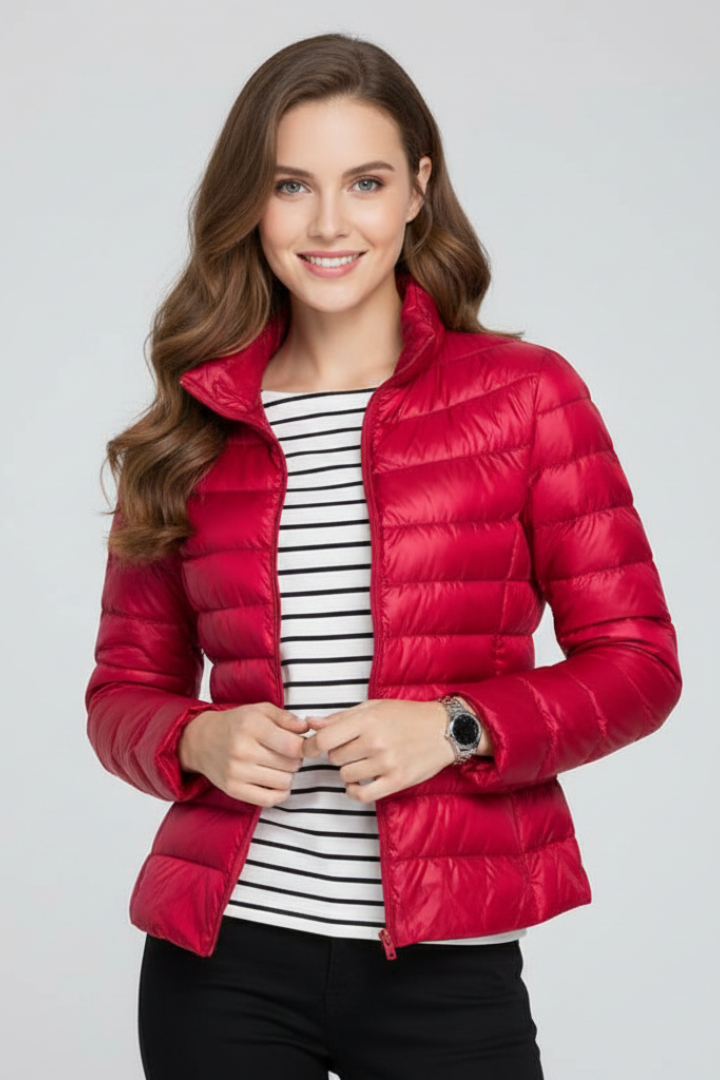 Women's Stand-Collar Quilted Casual Jacket in Red