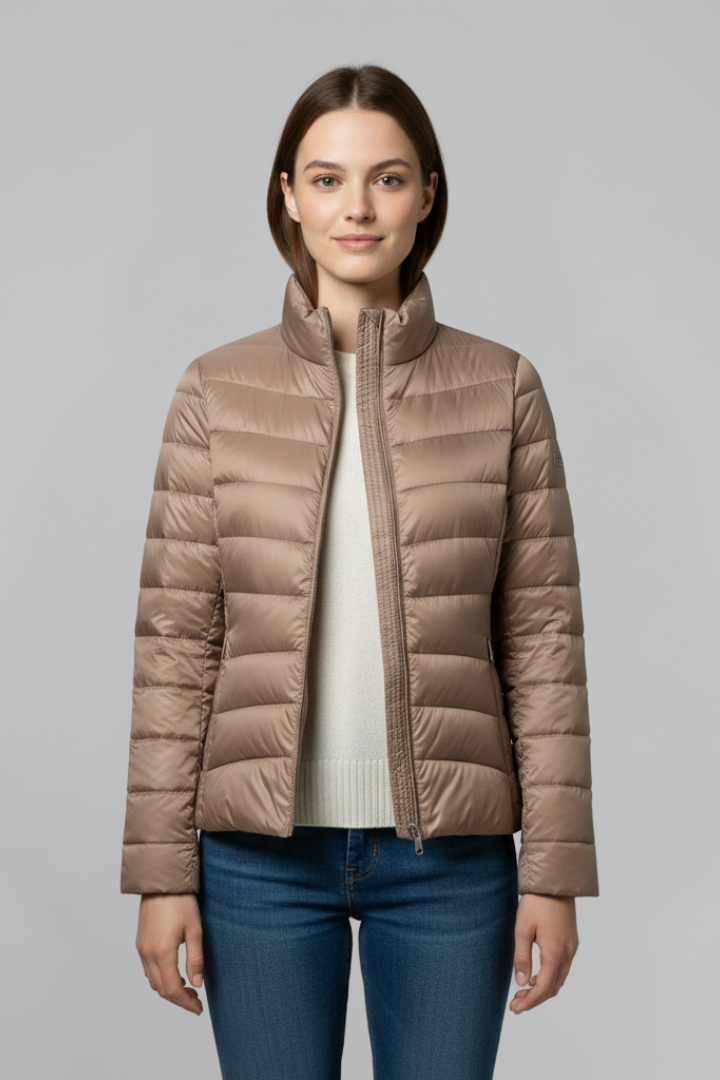 Women's Stand-Collar Quilted Casual Jacket in Taupe