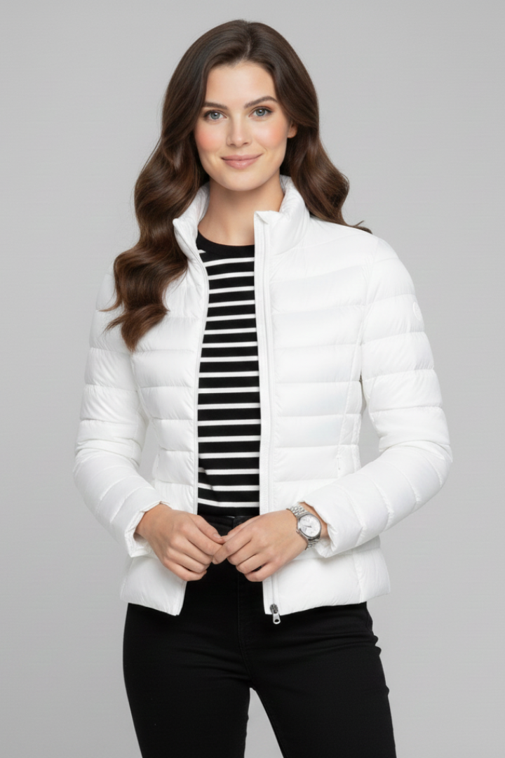 Women's Stand-Collar Quilted Casual Jacket in White