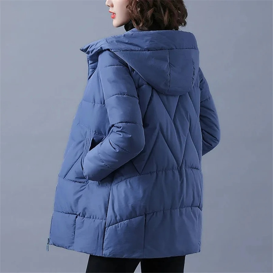 Women's Hooded Quilted Zip-Up Casual Coat in Blue