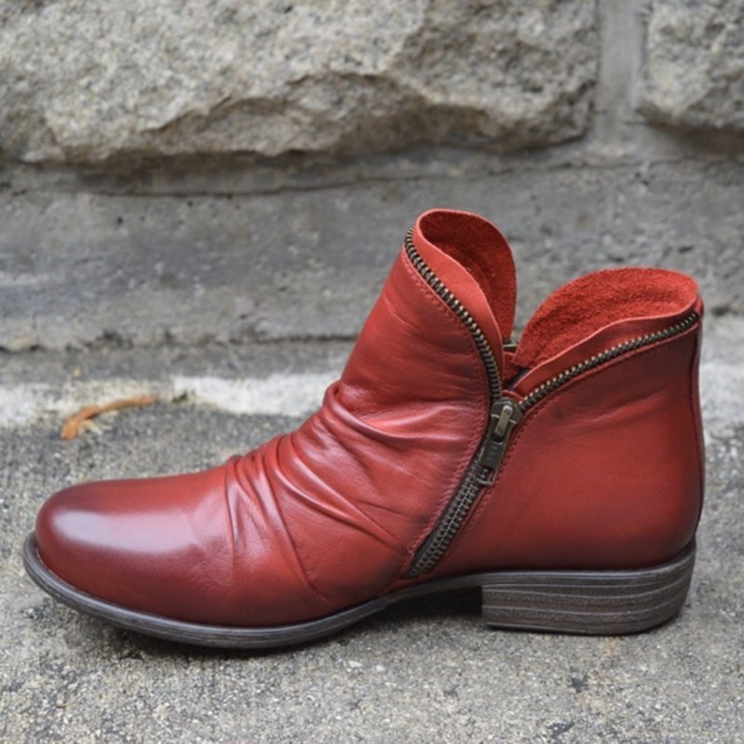 Women's Ruched Casual Ankle Boots in Brick Red