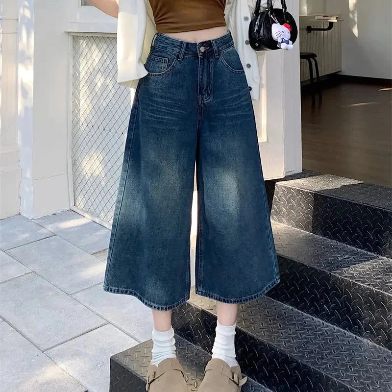 Women's Wide-Leg Casual Jeans in Dark Blue
