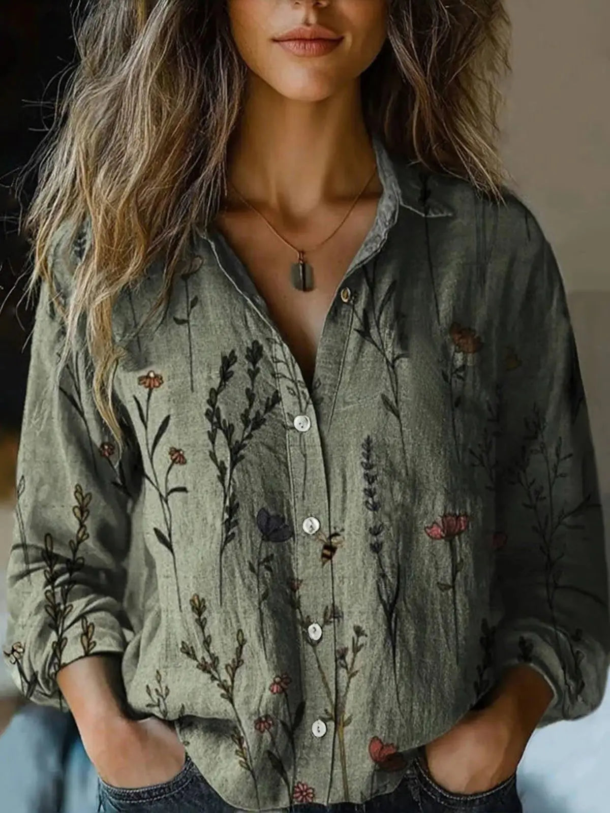 Women's Button-Front Casual Shirt in Sage