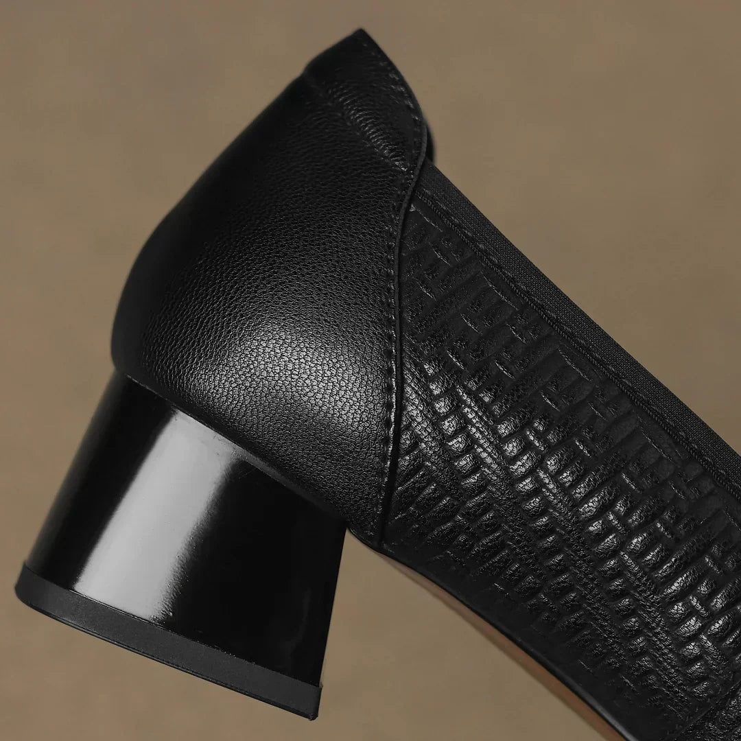 Buckle Square-Toe Workwear Heels in Black