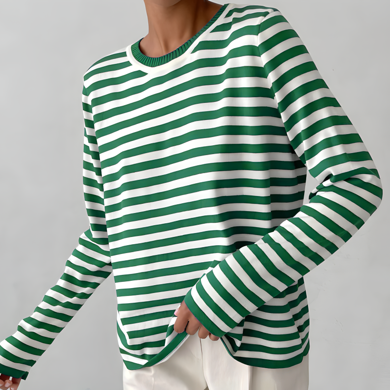 Women's Striped Crew-Neck Casual Jumper in Green