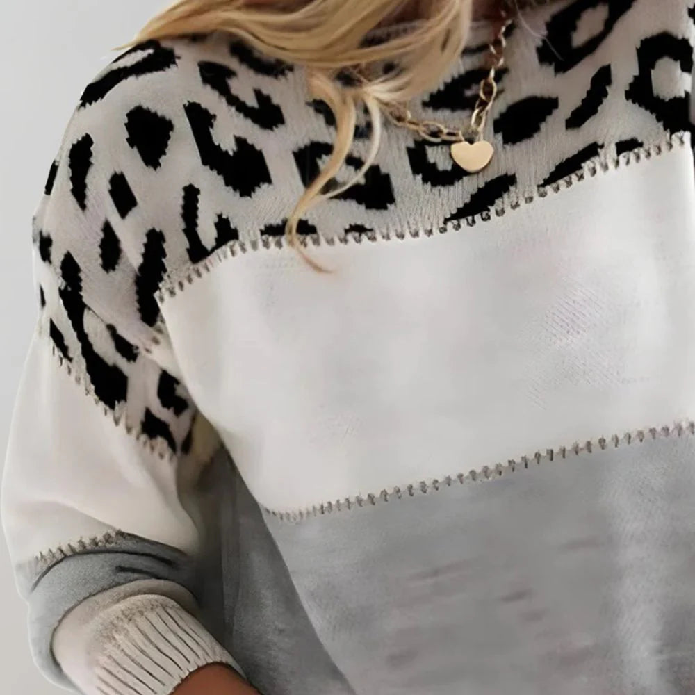 Women's Leopard Casual Jumper in Grey