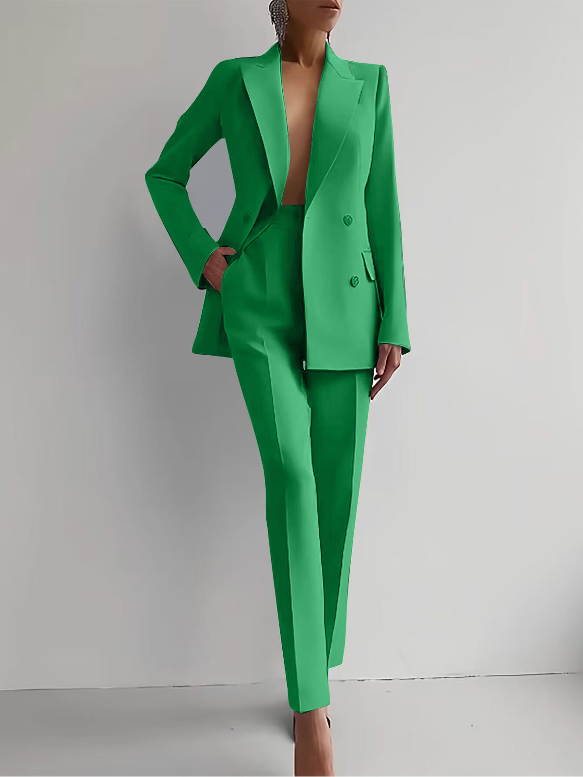 Women's Double-Breasted Workwear Trouser Suit in Green