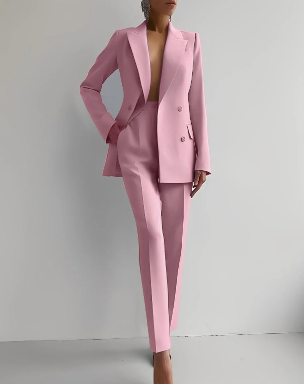 Women's Double-Breasted Workwear Trouser Suit in Light Pink