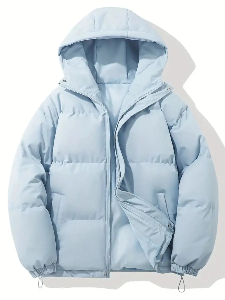 Women's Hooded Quilted Puffer Casual Jacket in Light Blue