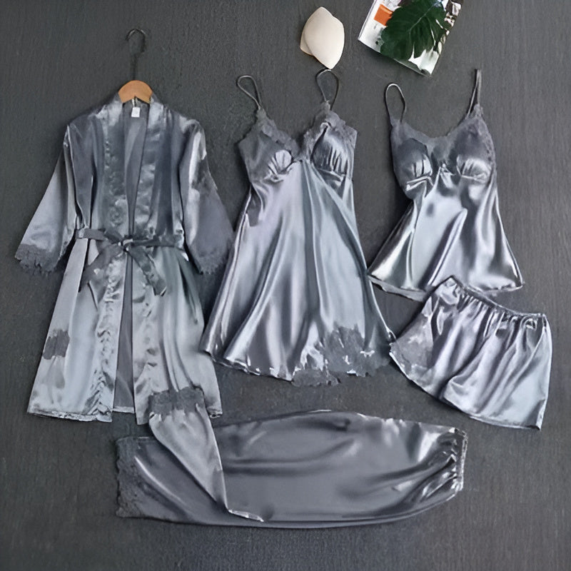 Women's Lace-Trim Casual Pyjamas in Grey