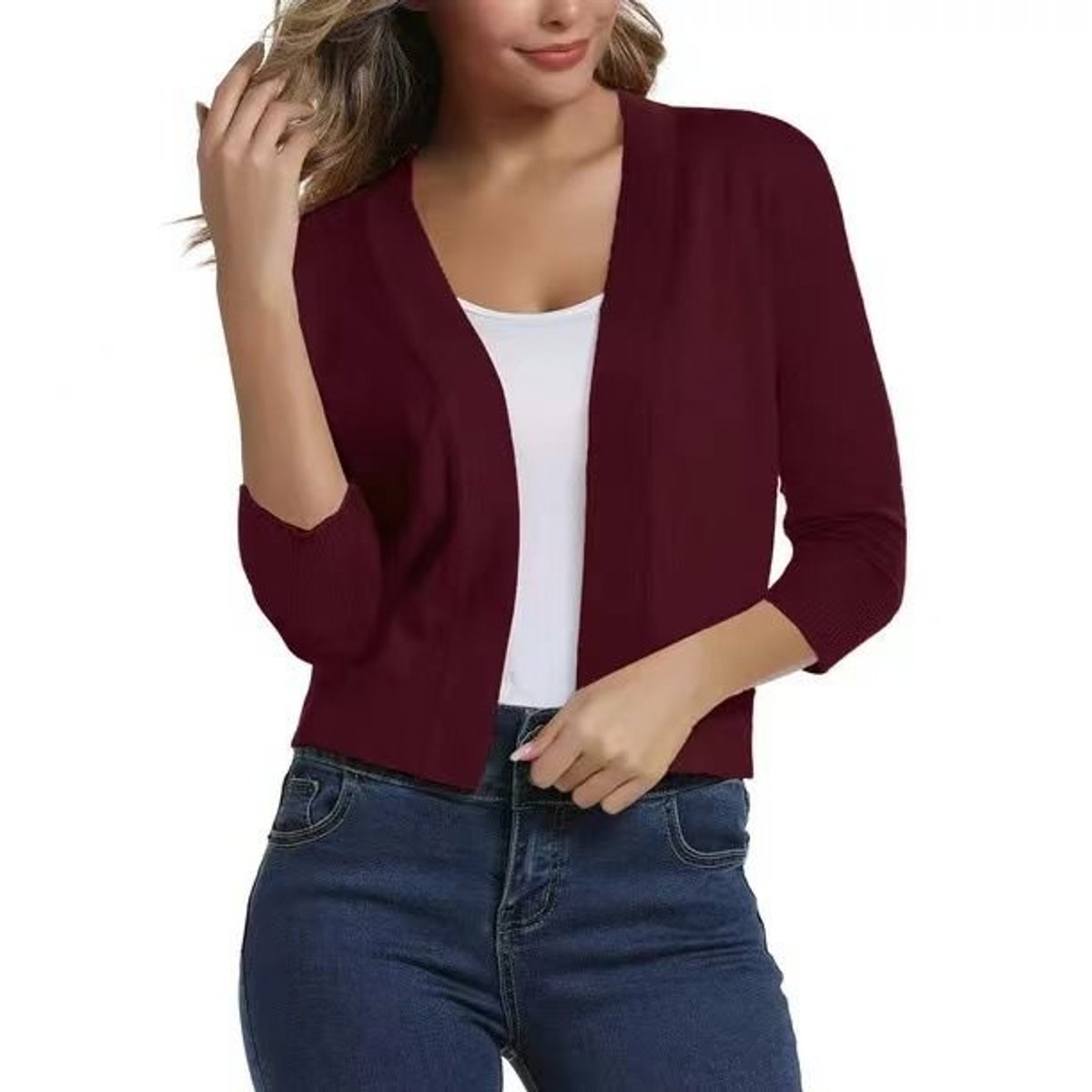 Women's Open-Front Casual Cardigan in Burgundy