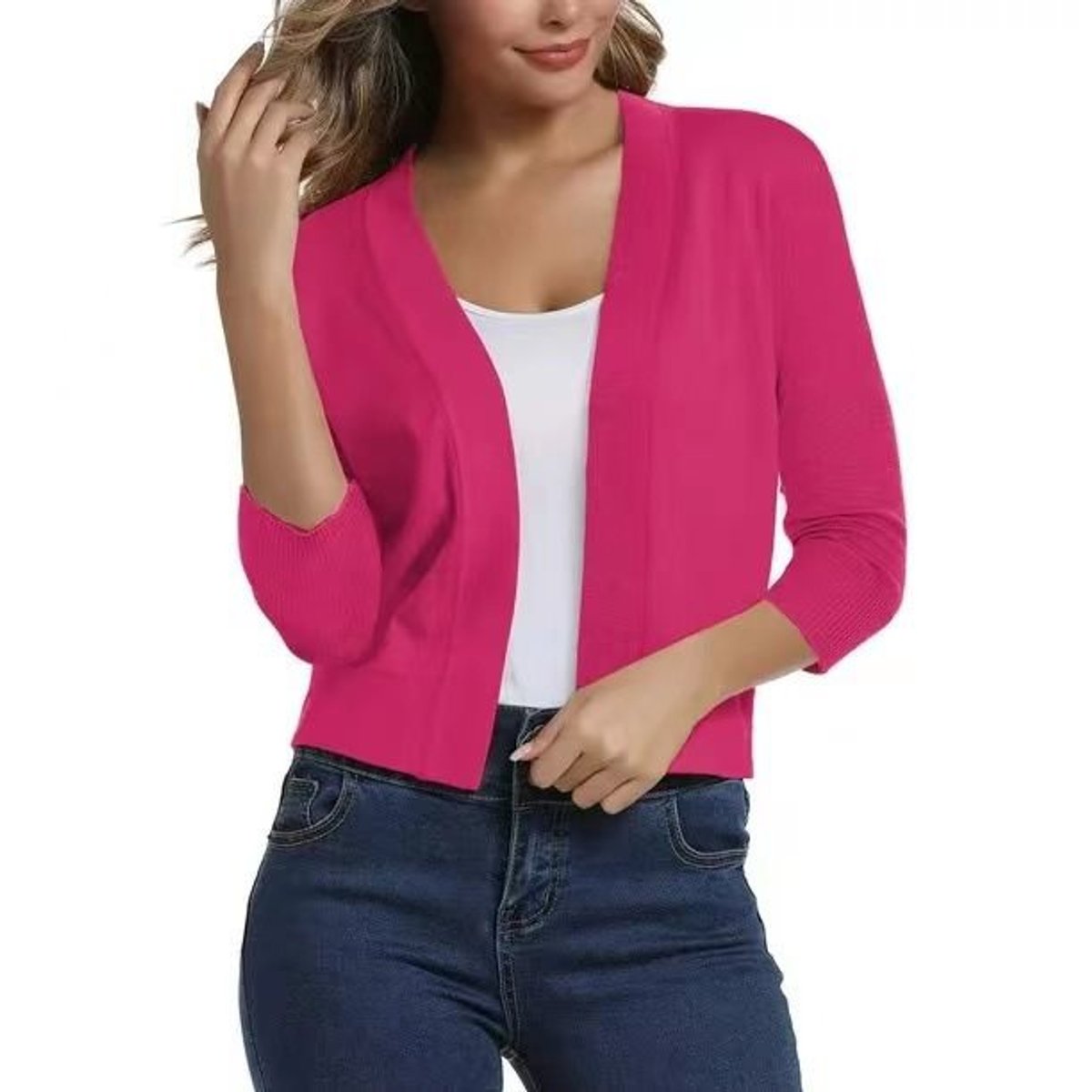 Women's Open-Front Casual Cardigan in Fuchsia