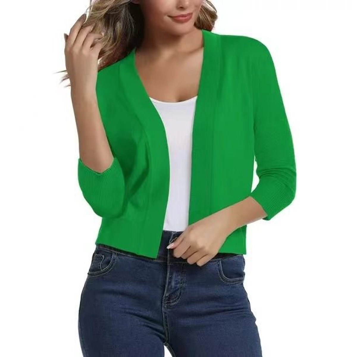 Women's Open-Front Casual Cardigan in Green
