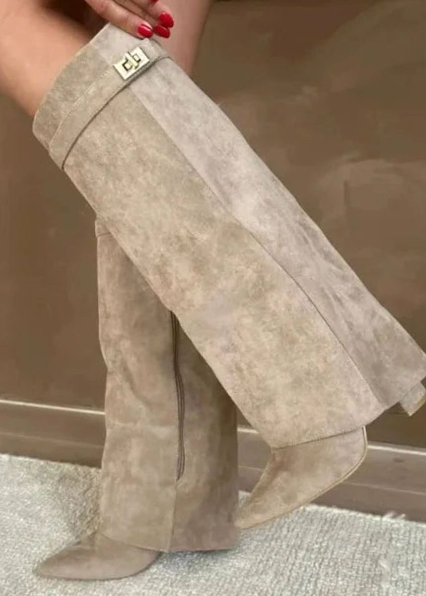 Women's Orthopaedic Fold-Over Casual Knee High Boots in Taupe