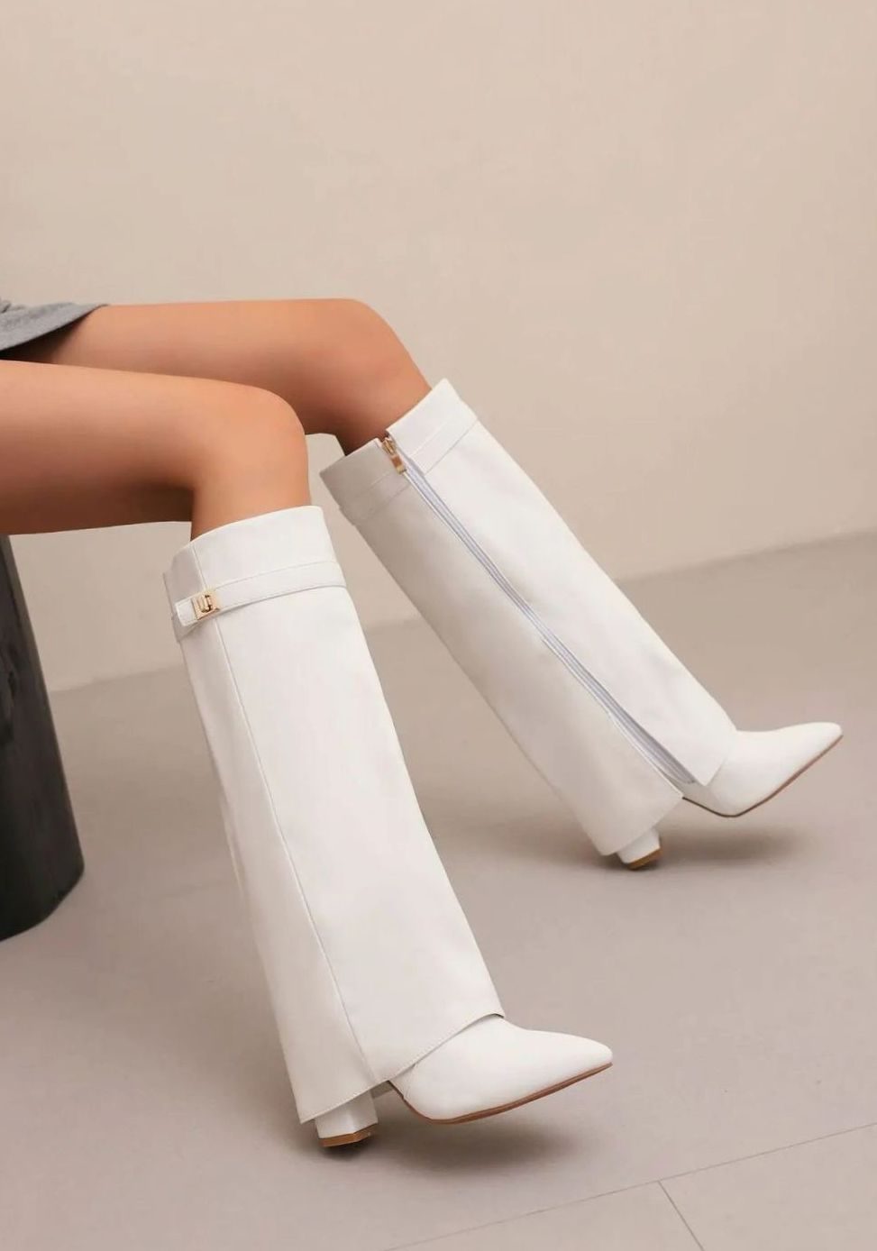 Women's Orthopaedic Fold-Over Casual Knee High Boots in White