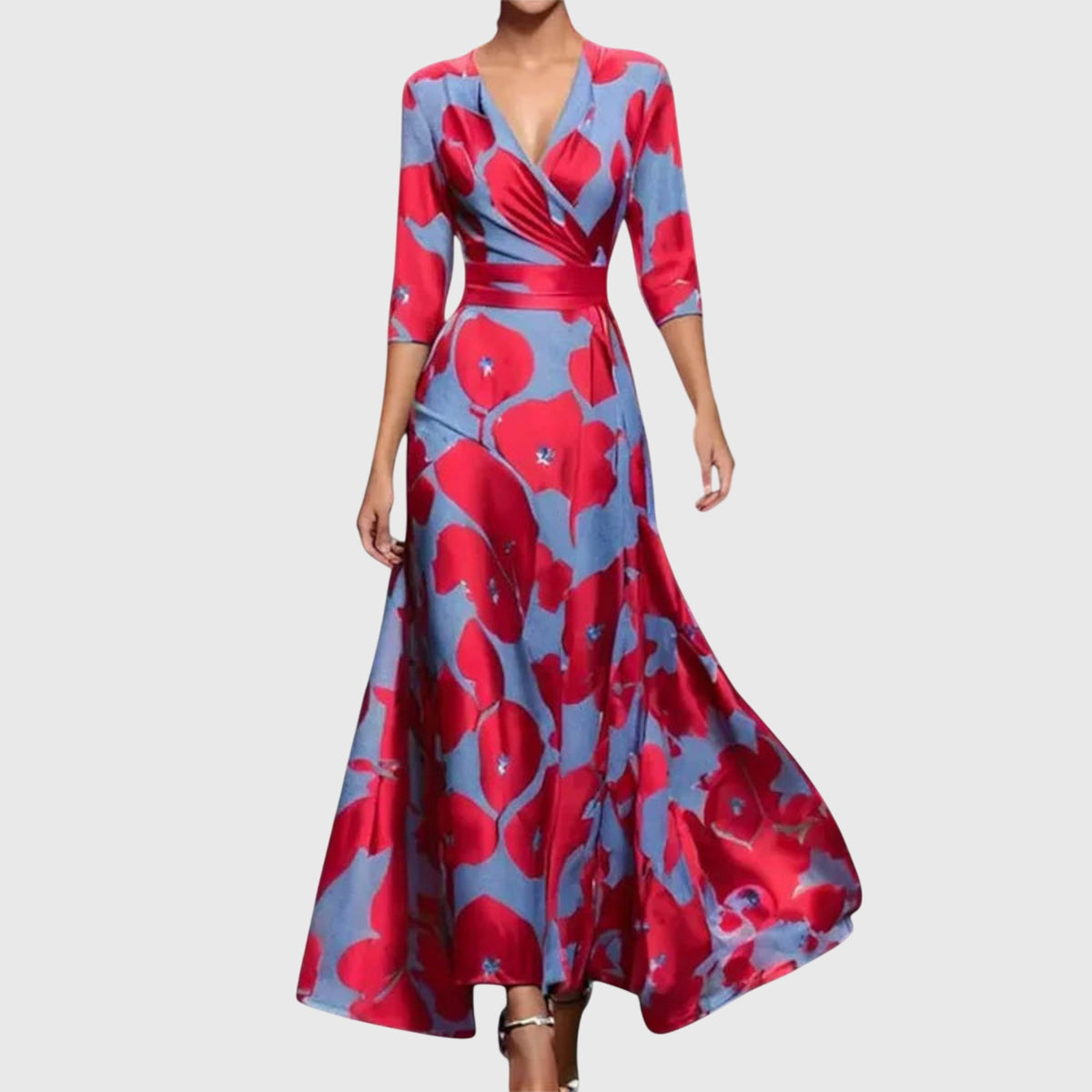 Wrap V-Neck Wedding Guest Maxi Dress in Blue