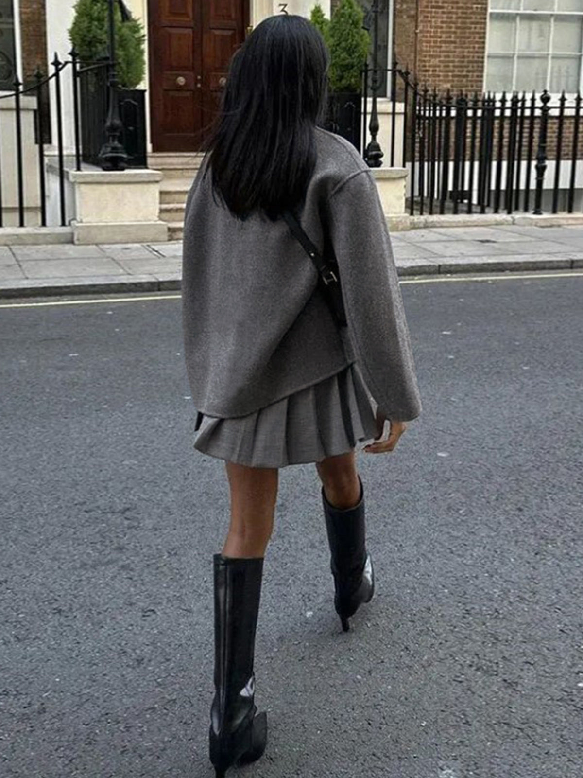 Women's Double-Breasted Casual Jacket in Dark Grey