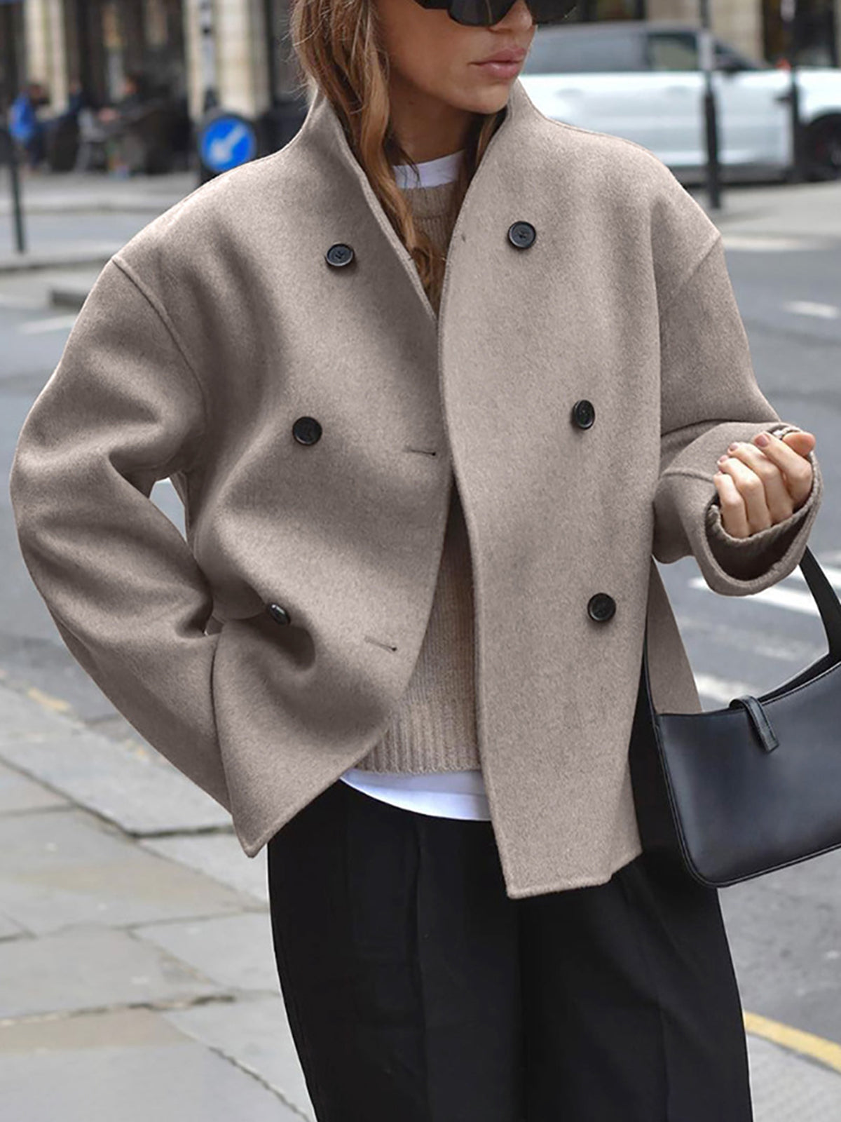 Women's Double-Breasted Casual Jacket in Taupe