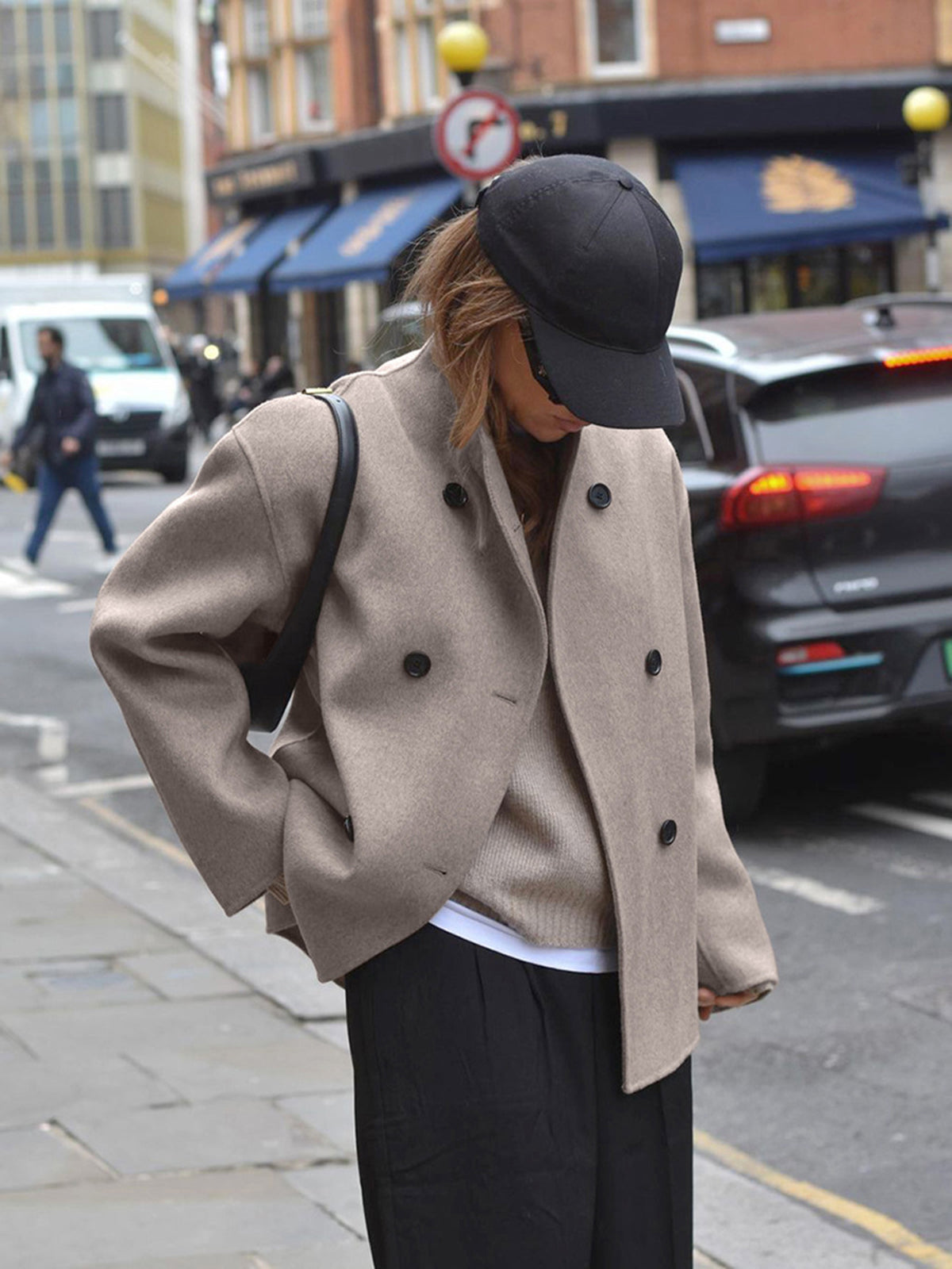 Women's Double-Breasted Casual Jacket in Taupe
