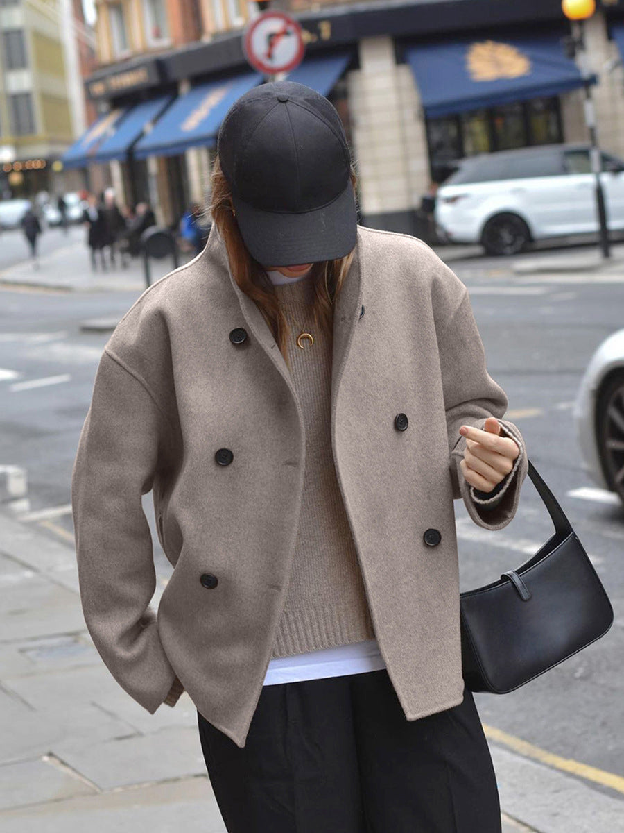 Women's Double-Breasted Casual Jacket in Taupe