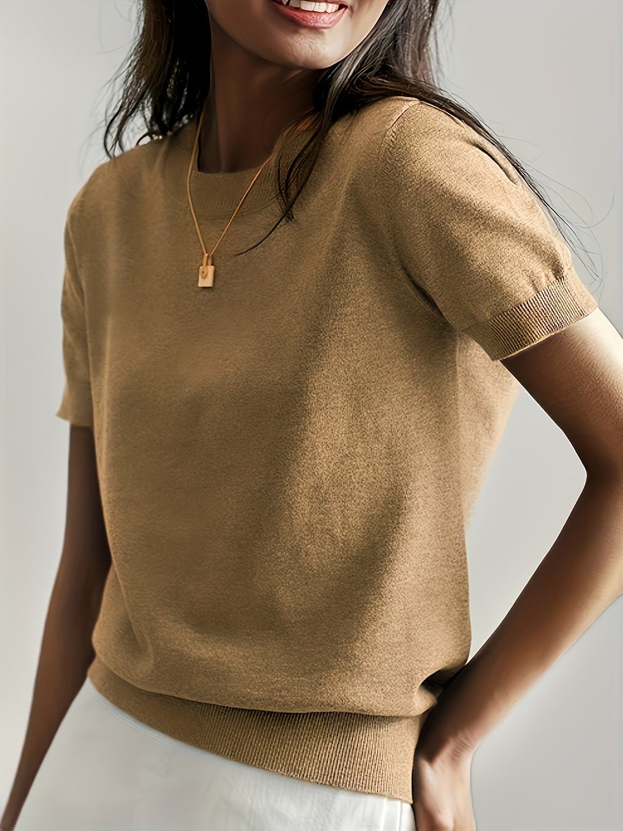 Women's Short-Sleeve Casual Jumper in Camel