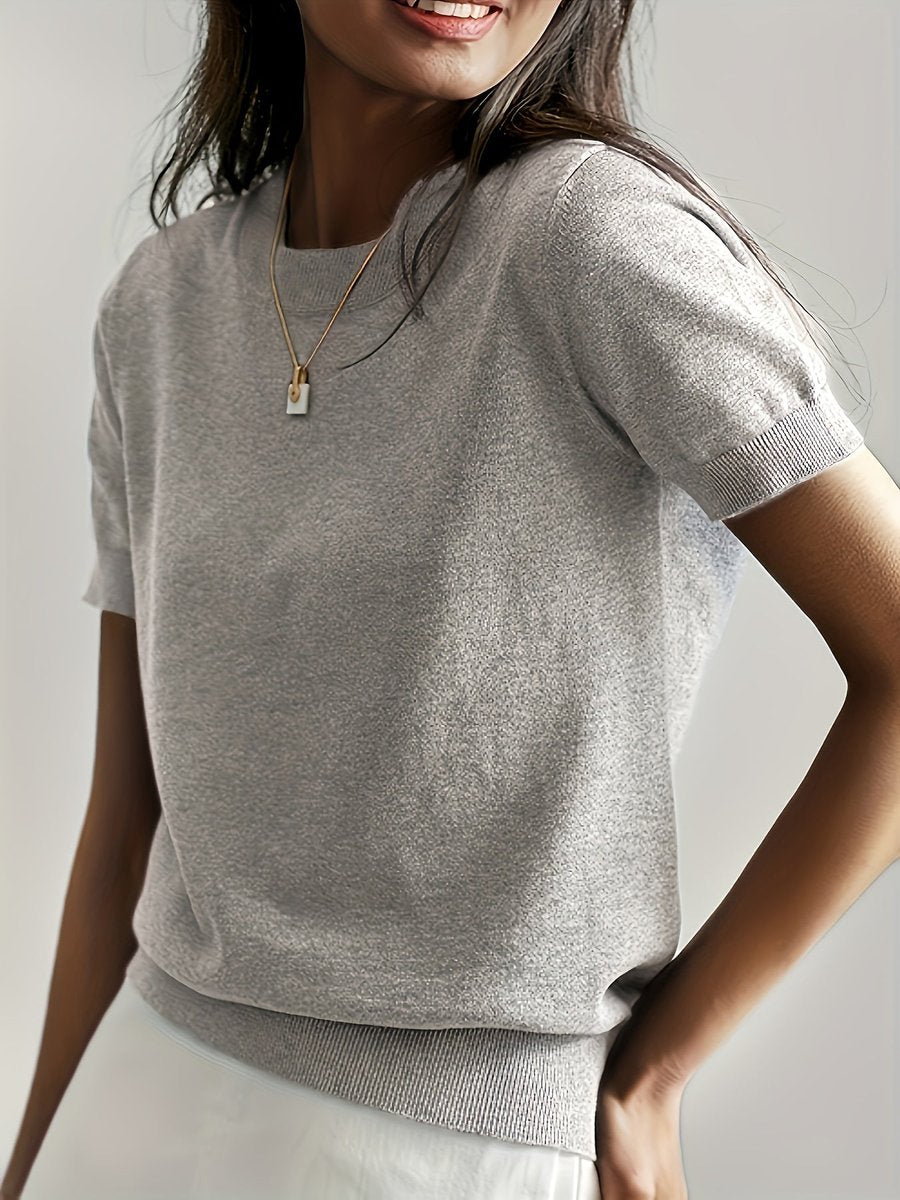 Women's Short-Sleeve Casual Jumper in Light Grey