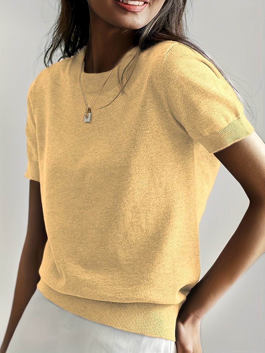 Women's Short-Sleeve Casual Jumper in Mustard