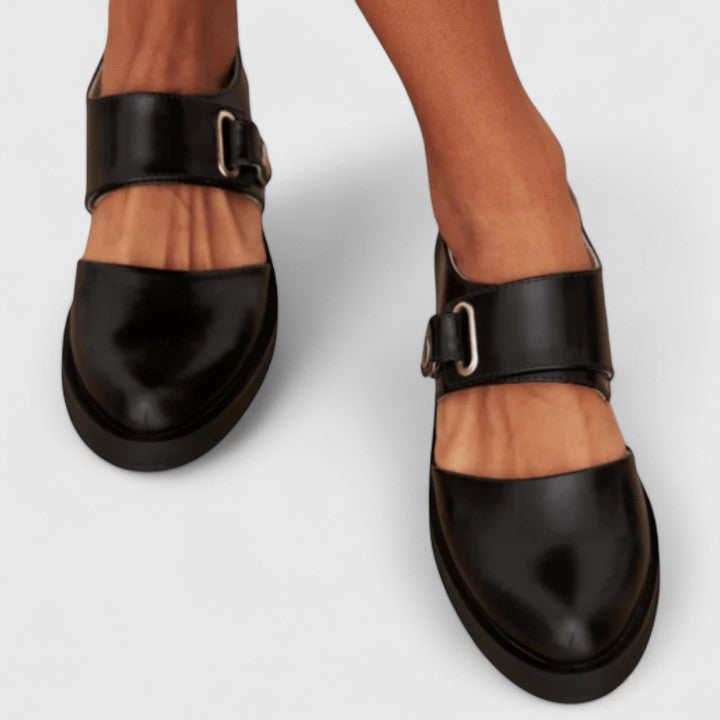Orthopaedic Buckle-Strap Casual Flats in Black