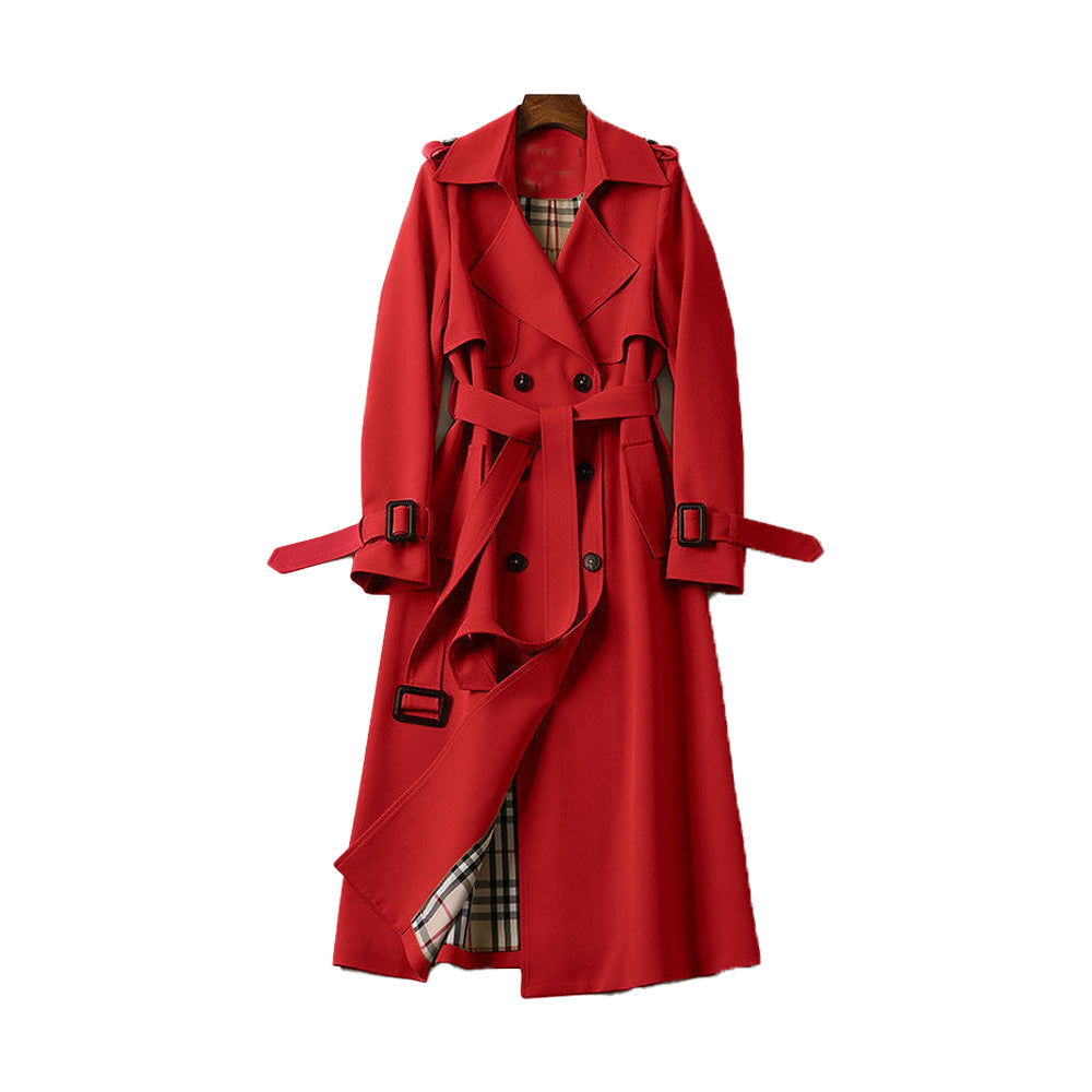 Women's Double-Breasted Casual Coat in Red