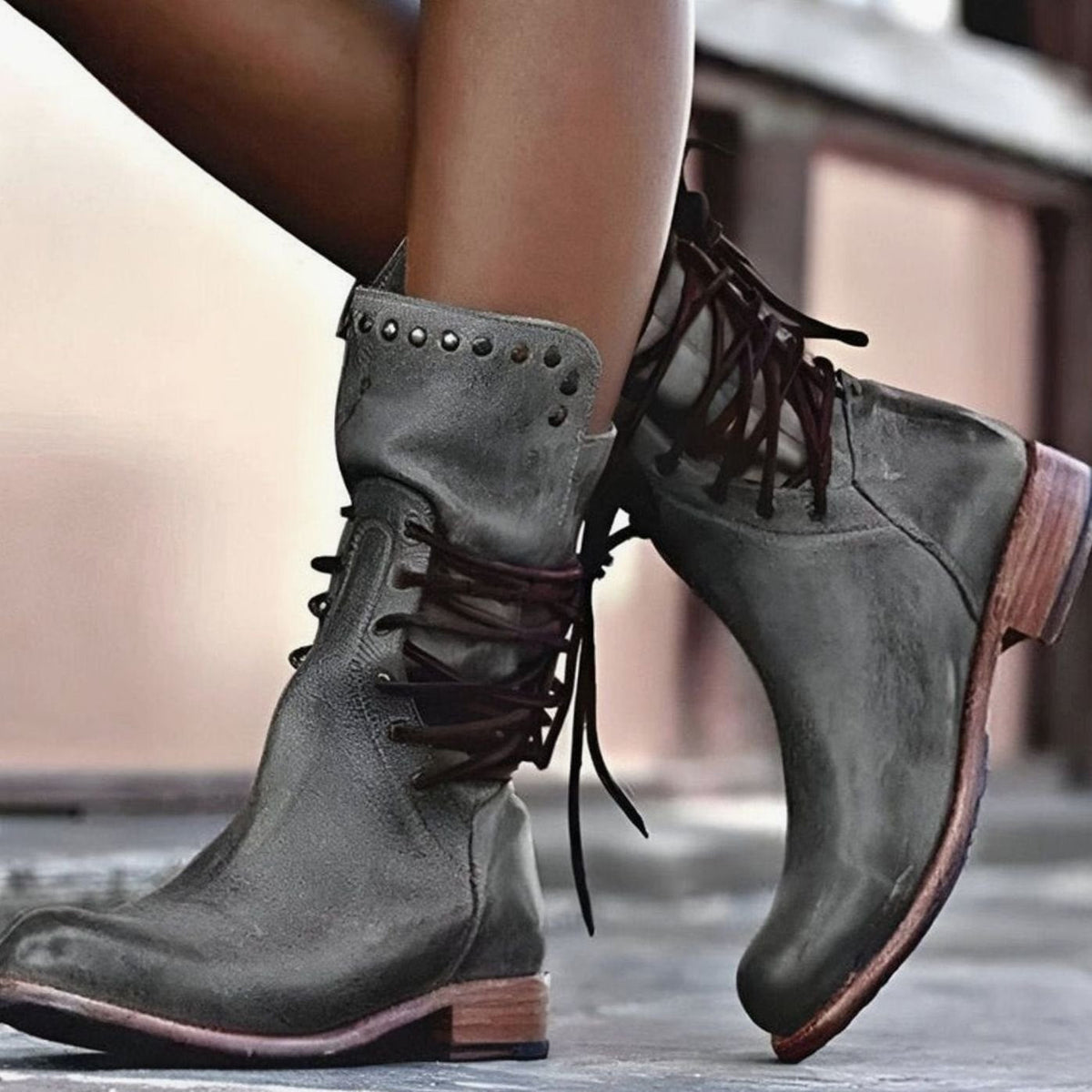 Women's Orthopaedic Lace-Up Casual Boots in Dark Grey