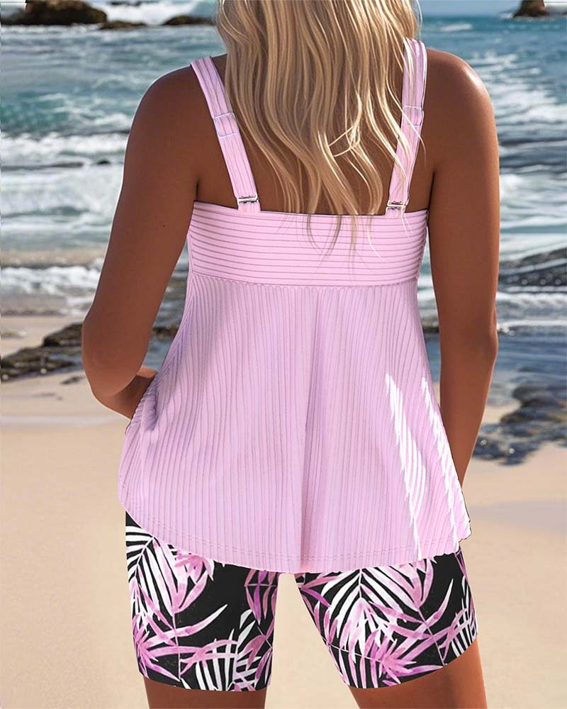 Twist-Front Tankini Beach Swimsuit in Light Pink