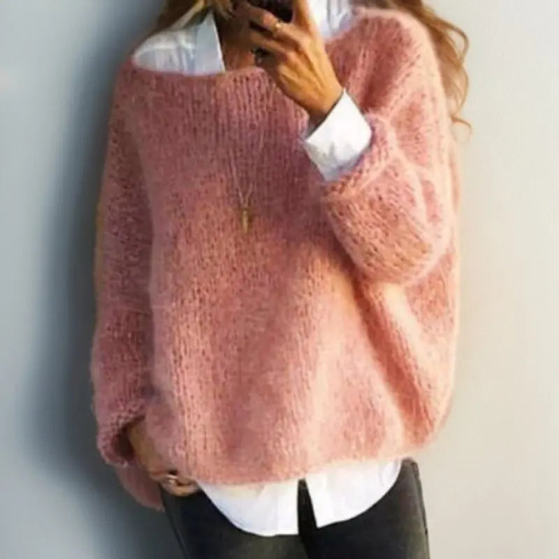 Women's Boat-Neck Casual Jumper in Pink