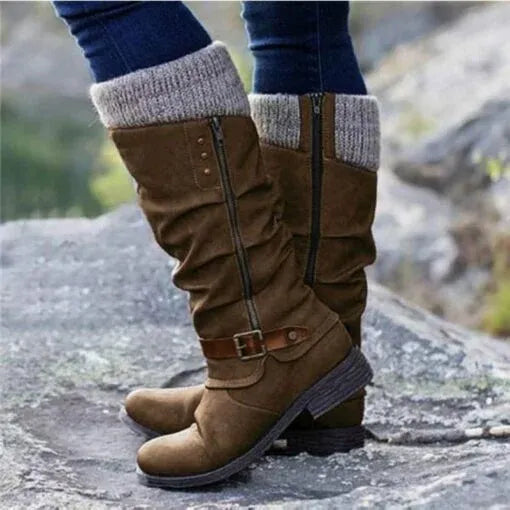 Women's Side-Zip Casual Boots in Brown