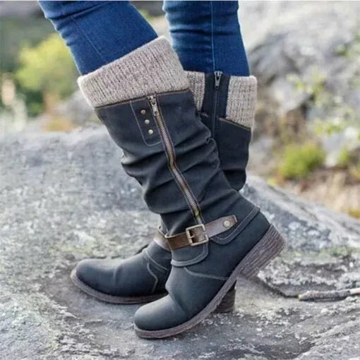 Women's Side-Zip Casual Boots in Dark Grey